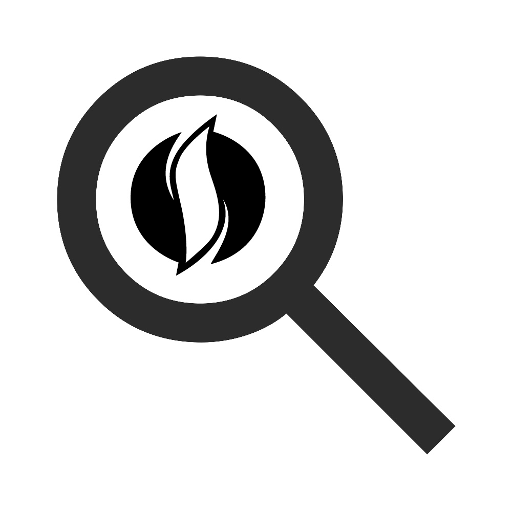 En bild på ett förstoringsglas som fokuserar på fjäråskupans logo.